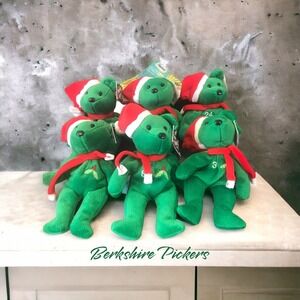 Salvino's Bamm Beano's 1998 Green Christmas Bear Set 6-#3 8 10 23 23 24‎